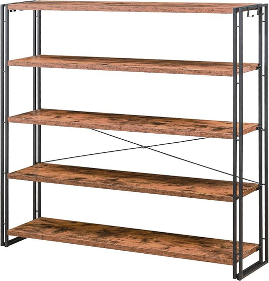 HCHQHS Bookshelf, 5-Tier Industrial Bookcase, Rustic Open Book Shelf, by HCHQHS