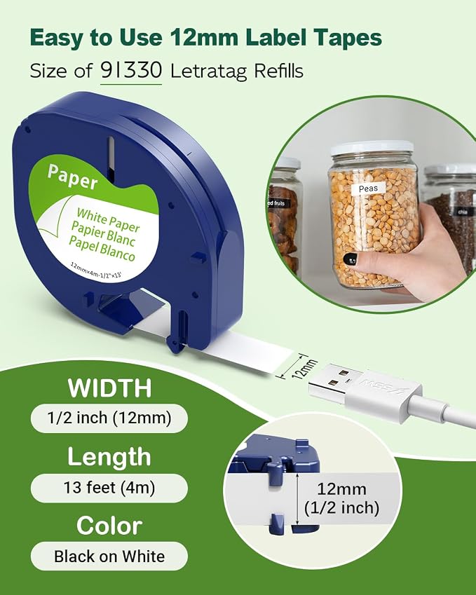 5x Replace for Dymo Label Maker Refills White Paper Letratag 12mm Compatible - Image 2