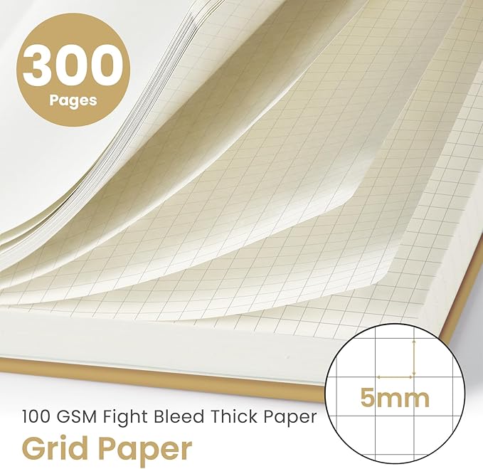 Spiral Graph Paper Notebook Journal for Work, 300 Pages, Thick B5 (7.1"x10") Grid Journals for Women & Writing, Hardcover Notebook for Note Taking, Perfect for Work School Note Taking Business, Grey Beige-DeskLoop Office