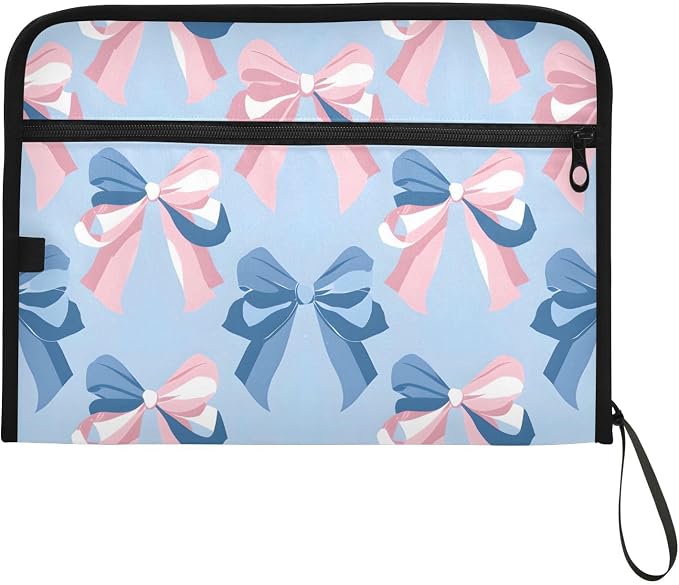Expanding File Folder Pink Bow Blue Pattern Accordion File Organizer 13 Pockets - Image 7