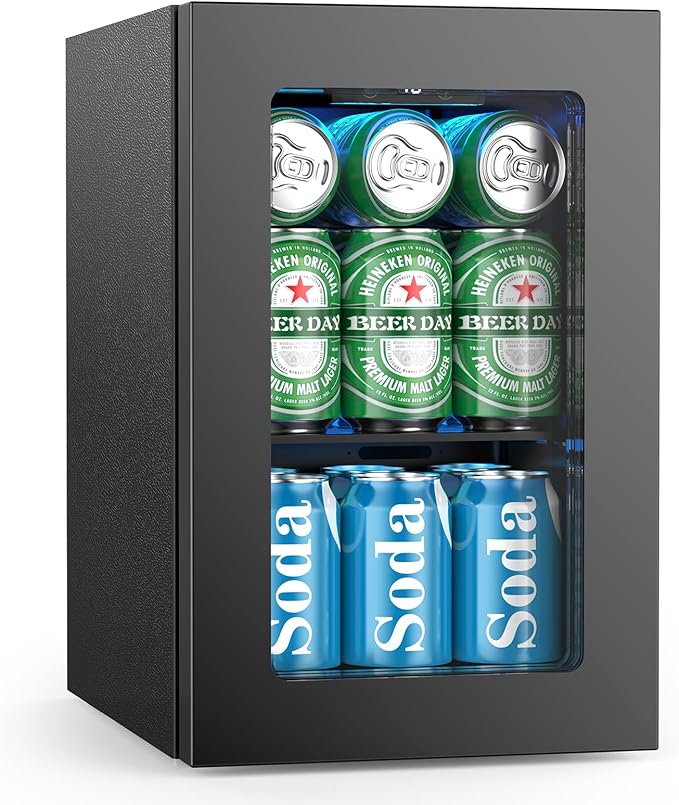 24 Cans Beverage Refrigerator Cooler, Mini Fridge Countertop Drink Cooler for Soda, Canned Beer, Adjustable Digital Temperature Control for Home Dorm Office, Black-DeskLoop Office