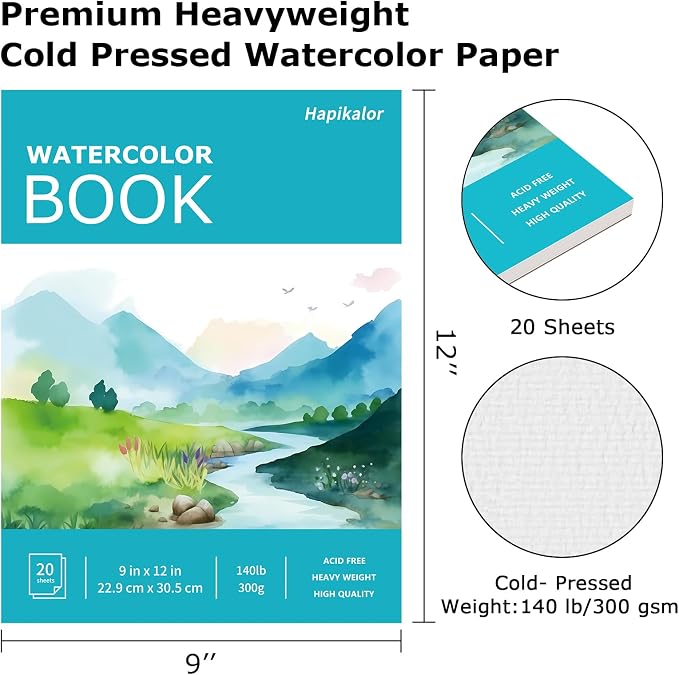 Hapikalor 4-Pack 9"x12"Watercolor Paper Pad, Bulk School Supplies - Image 2