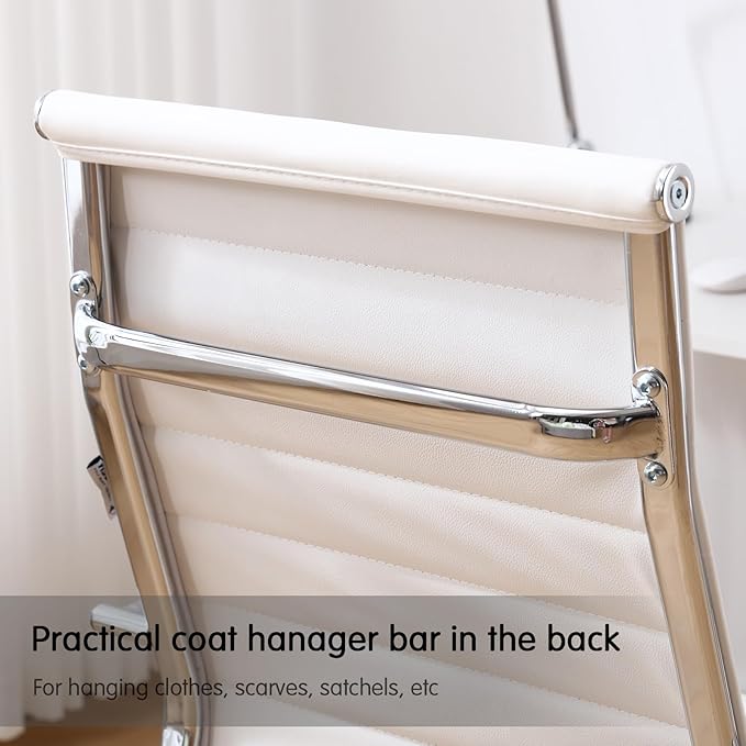 Home Office Chair Ribbed, Modern Leather Conference Room Chairs, Ergonomic Office Desk Chair, High Back Executive Computer Chair, Adjustable Swivel Chair with Arms (White)-DeskLoop Office