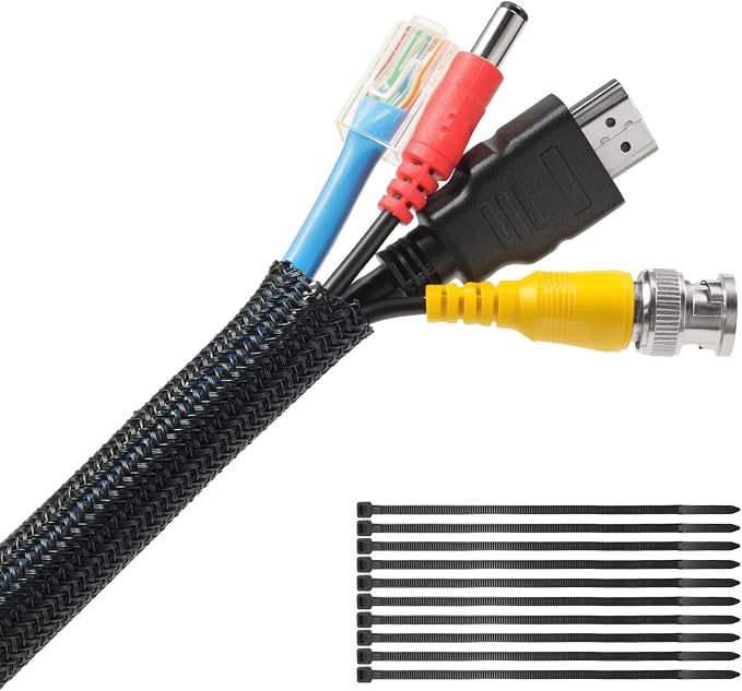 Yecaye 10ft - 1/2 inch Cable Sleeve Cord Protector, Split Braided Wire Loom - Image 9