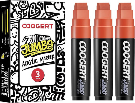 Coogert 3Pcs Coffee Jumbo Poster Markers, 15MM Thick Permanent Acrylic Graffiti by CoogertPaintPens