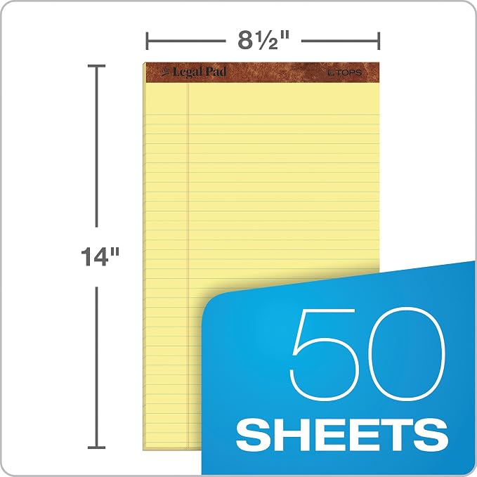 Tops The Legal Pad Writing Pads, 8-1/2" x 14", Canary Paper, Legal Rule - Image 2