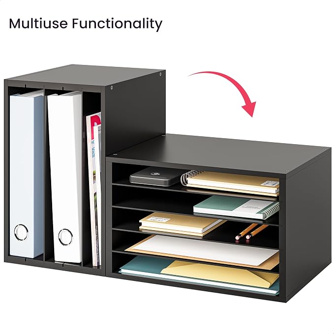 Ballucci 5 Tier Paper Organizer Letter Tray, Wood Desk File Organizer - Image 5