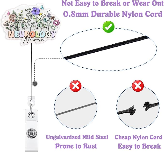 Cute Neurology Nurse Badge Reel Retractable, Elegant Floral Neuro Nurse Acrylic - Image 4