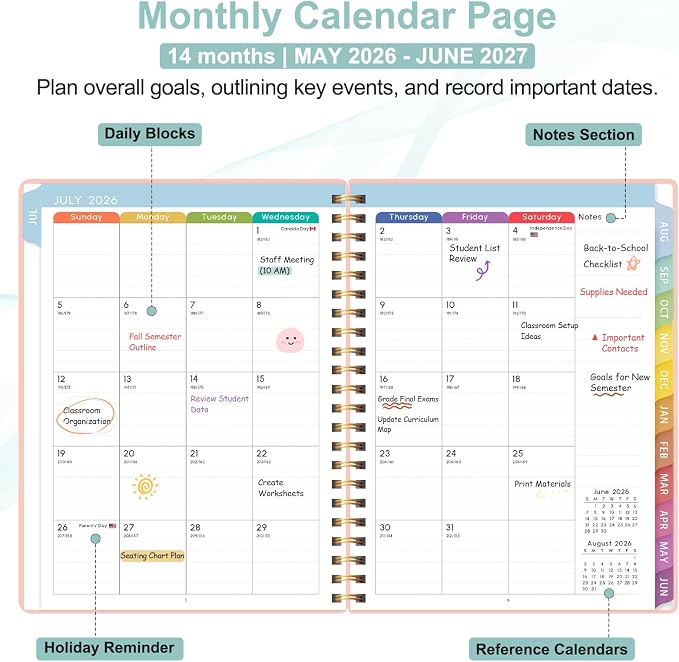 Teacher Planner 2026-2027, 7 Period Lesson Plan Book, 8.5" x 11" | July - Image 2
