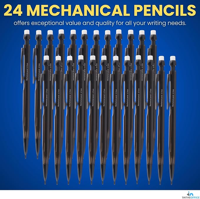 1InTheOffice Mechanical Pencils 0.7mm, HB Lead, Smoke Barrel 24 Pack - Image 6
