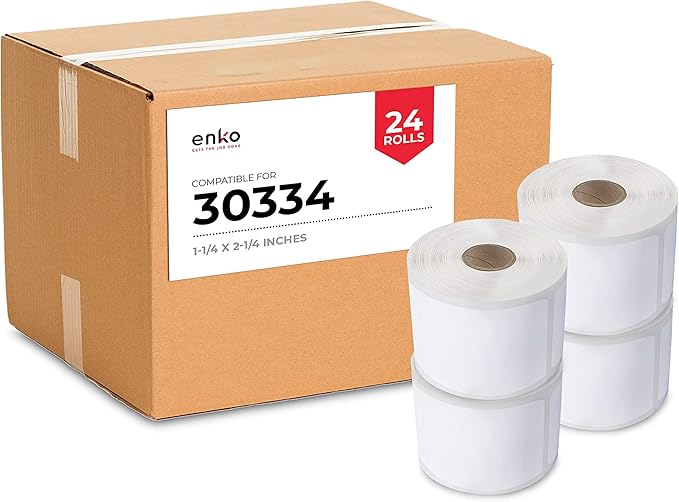 enKo (24 Rolls / 24000 Labels) 30334 Dymo Compatible Multipurpose Barcode (1-1/4" x 2-1/4")-DeskLoop Office
