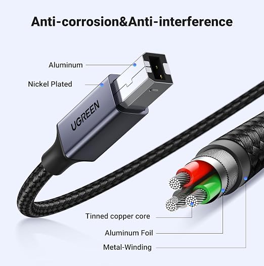 UGREEN USB C 3 FT Printer Cable, Nylon USB B to C Cord - Image 6