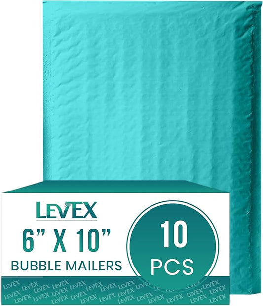 Levex - #0 6" x 10" [10 Pack] Teal Poly Bubble Mailers, Padded Envelope Mailers, Packing Envelope & Mailing Bags for Shipping-DeskLoop Office