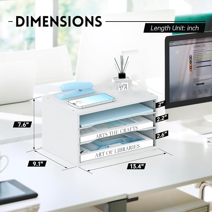 SUPEASY Wood Desk Organizer, 3 Tier Paper File Organizer - Image 3