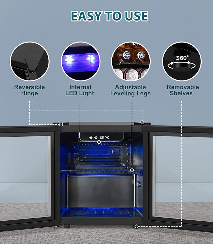 50 Cans Beverage Refrigerator Cooler, 1.3 Cu.ft Mini Fridge Countertop Drink Cooler with Glass Door for Beer, Soda,Wine, Adjustable Digital Temperature Control for Home Dorm Bar, Black-DeskLoop Office