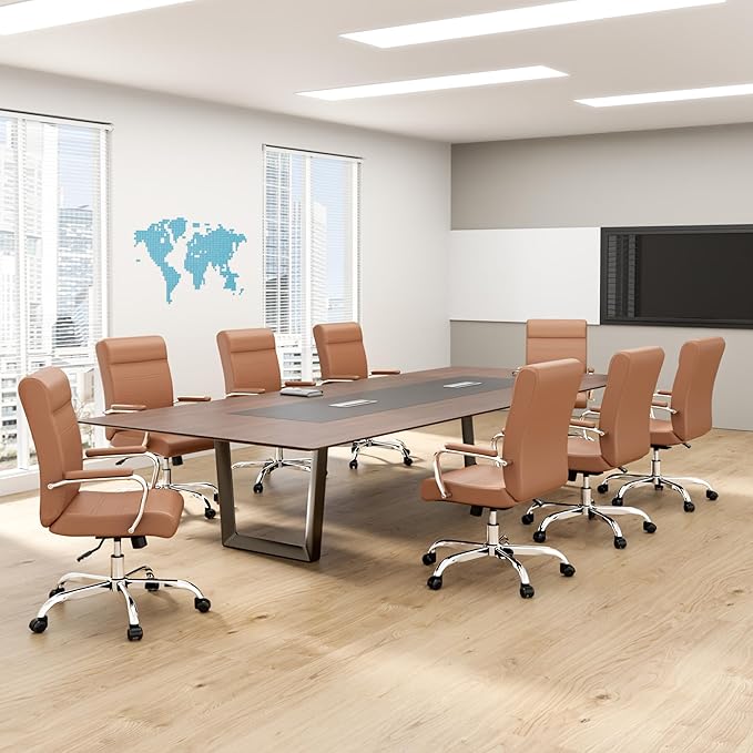 Office Desk Chair,Modern Leather Conference Room Chairs,High Back Ergonomic Home ofiice Chair,Adjustable Height Swivel Executive Computer Chairs with Padded Seat and Armrest (Brown)-DeskLoop Office