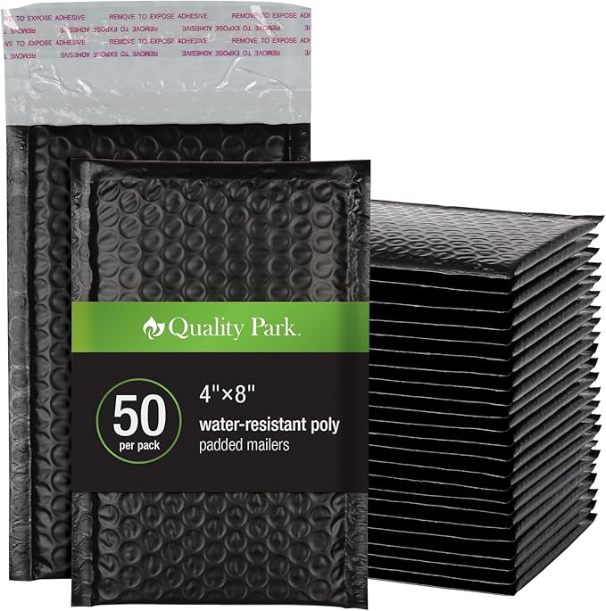 Quality Park Bubble Mailers, 4 x 8 Shipping Envelopes, Small Black Padded by Quality+Park