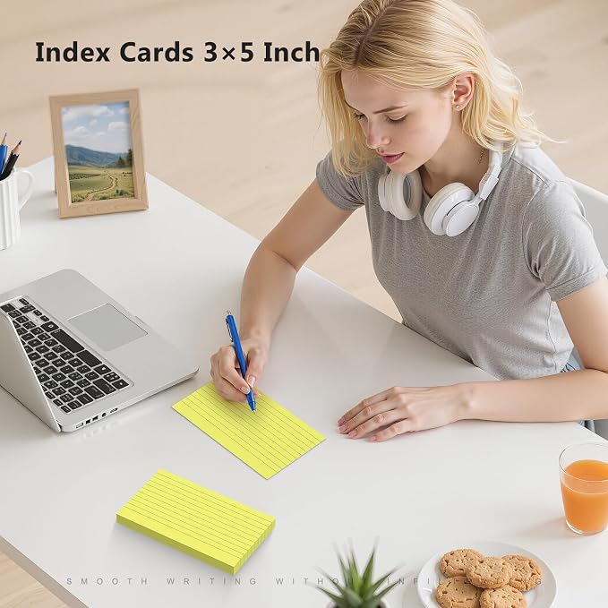 250 Count Index Cards 3 x 5 Inch, Heavyweight Yellow Lined Note Cards Portable - Image 3