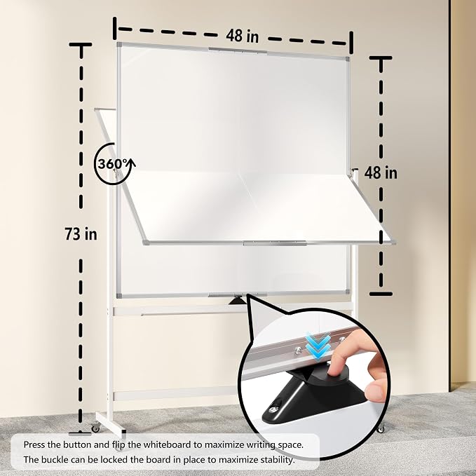 Large Rolling Whiteboard on Wheels - Image 3