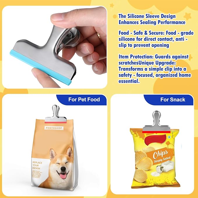 HOUSE AGAIN 4 Pack Stainless Steel Magnetic Chip Bag Clips Covered - Image 3