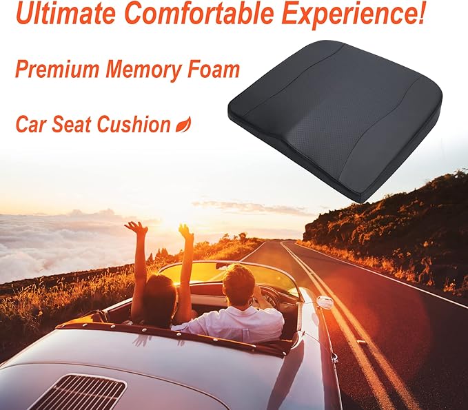 Car Seat Cushion, Comfort Memory Foam Car Cushions for Driving - Sciatica & Lower Back Pain Relief, Driver Seat Pillow for Auto, Office Chair, Wheelchair - Classic Black-DeskLoop Office