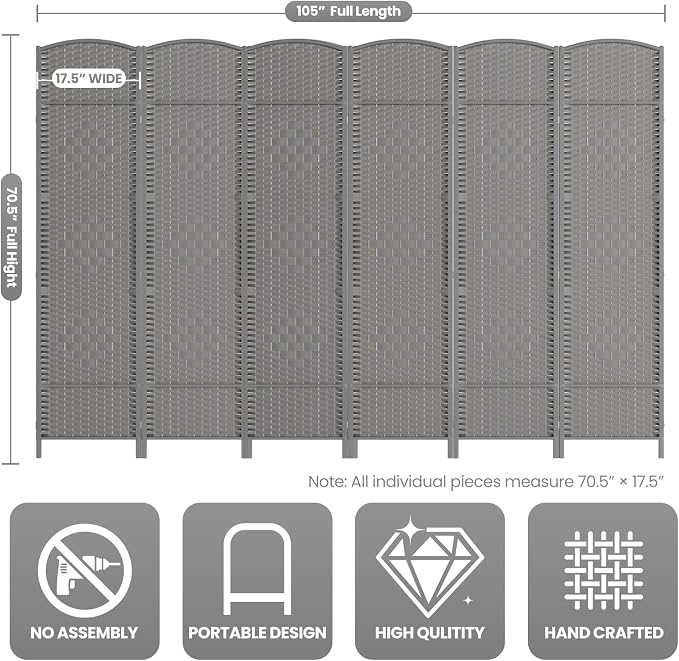 Cocosica Folding Room Divider, Weave Fiber Privacy Screen, Extra Wide Room - Image 3