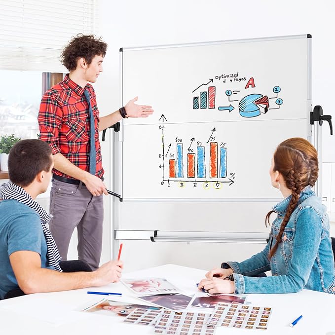 VIZ-PRO Double-Sided Mobile Whiteboard, 48 x 36 Inches, Magnetic Rolling Dry - Image 6
