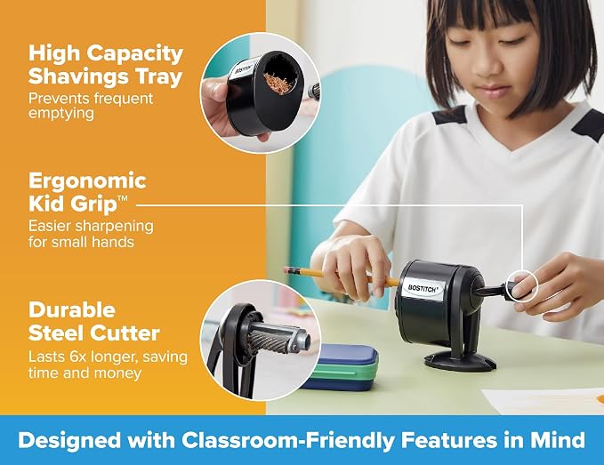 Bostitch Office Wall Mount Manual Pencil Sharpener, 8 Hole Dial, 6X Longer - Image 5