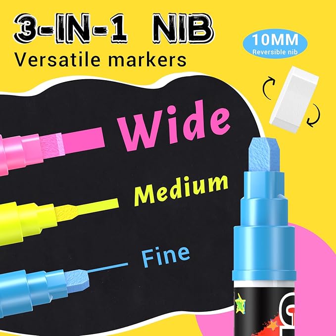 Jumbo Chalk Window Markers for Cars Glass Washable: 8 Colors Liquid Chalk Markers Pen with 10mm Wide Tip, Chalkboard Marker, Window Paint Marker for Car Window, Blackboard, Auto Windshield Decorations-DeskLoop Office