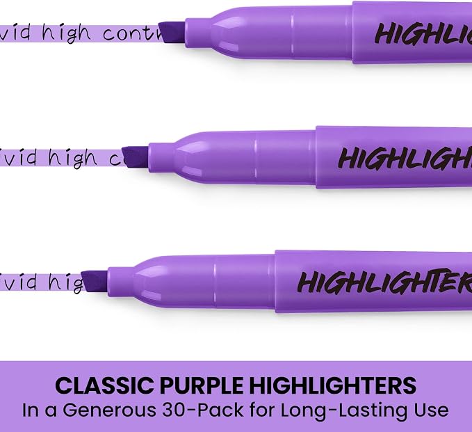 Taja 30 Pack Highlighters Purple, Chisel Tip Markers - Image 2