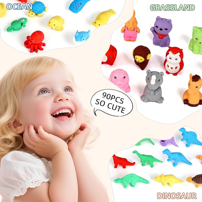 URSKYTOUS 90Pcs Animal Erasers Bulk Cute Desk Pets Kids Puzzle Erasers Take - Image 7