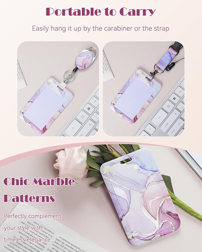 Uniclife Marbling Sliding Badge Holder Pink Marble Pattern Plastic Card Holder - Image 6