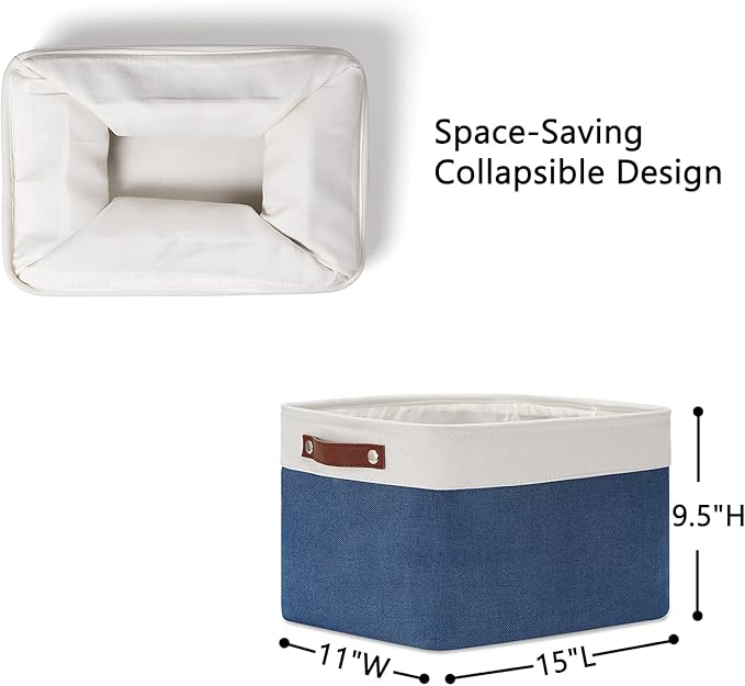 DULLEMELO Fabric Storage Bins, Foldable Storage Baskets for Organizing, Empty Gift Baskets (3-Pack Medium-15 inch X 11 inch X 9.5 inch , White&Blue)-DeskLoop Office