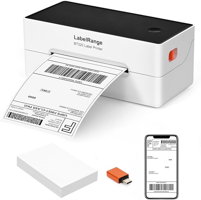 Ecommerce Label Printer 4x6, Bluetooth Thermal Shipping Label Printer, Compatible with Android&iOS and Windows, Support Amazon, Ebay, Shopify, Etsy, Whatnot, USPS, Pirate Ship, Shippo-DeskLoop Office
