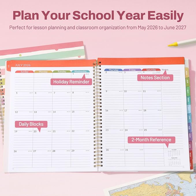 SUNEE Teacher Planner 2026-2027 Academic Year, 7 Periods Lesson Plan Book Jul - Image 3