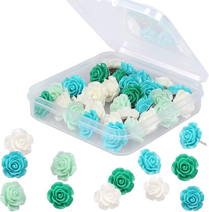 30 Pieces Rose Flower Pushpins Flower Thumb Tacks Cute Decorative Push Pins by Phinus