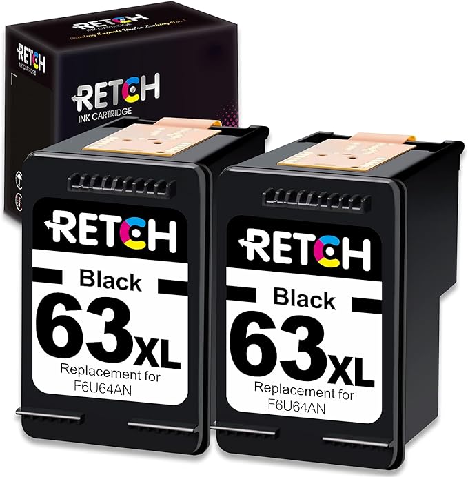 RETCH Remanufactured Ink Cartridges Replacement for HP 63XL F6U63AN for Envy 4520 4516 Officejet 5255 5258 5220 3830 4650 3831 3833 4655 DeskJet 1112 3630 3632 3633 3634 2130 2132 Inkjet Printer Tray-DeskLoop Office