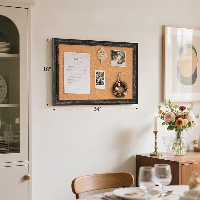 Cork Board Bulletin Board - 24" x 18" - Rustic Black Frame Corkboard for Wall - Decorative Pin Board, Message Board, Vision Board, Picture Board, Photo Board-DeskLoop Office