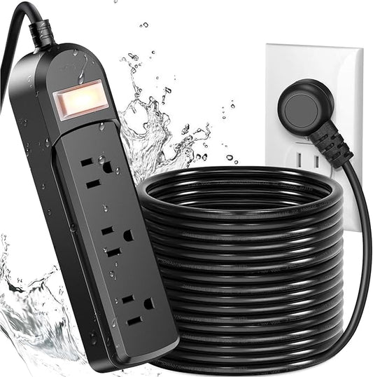 IPX6 Outdoor Power Strip Weatherproof, Waterproof Surge Protector with 3 Wide Outlet 25FT Long Extension Cord, Wall Mountable for Outside Decorations and More UL Listed(Black)-DeskLoop Office