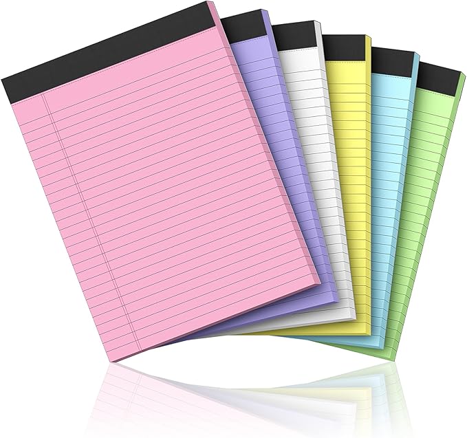 6 Pack Legal Pads 8.5 x 11 Colored Note Pads 8.5 x 11 Pink Notepad Perforated Writing Pads 8.5 x 11 Lined Paper Pads of Paper Wide Ruled 30 Sheets Notebook To Do List for School, Office, Home-DeskLoop Office