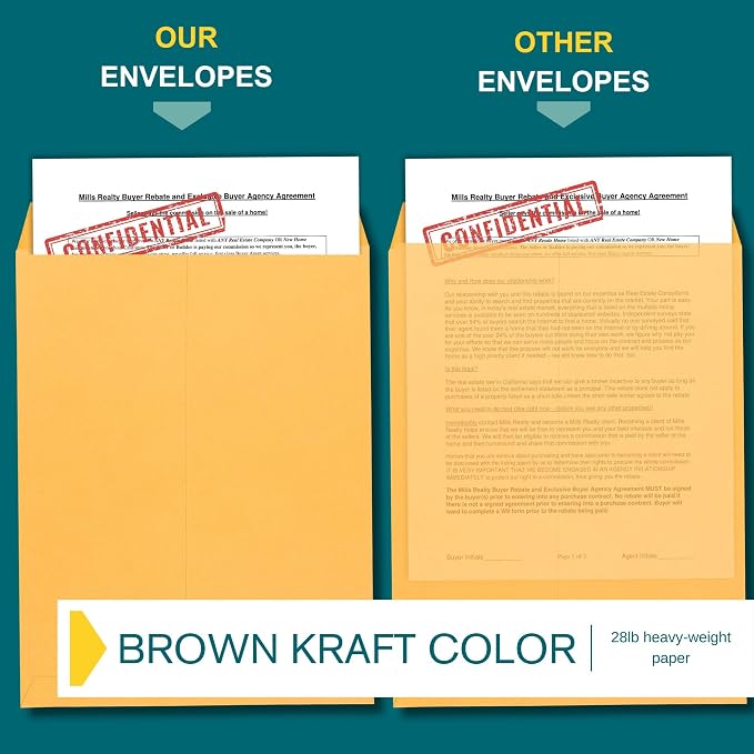 9x12 Brown Kraft Open End Envelopes Peel & Seal, 100 Pack, Self Seal Mailing - Image 5