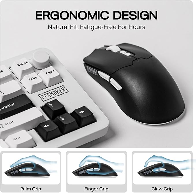 EPOMAKER Click Lite Wireless Gaming Mouse, 800 to 12,000 DPI Adjustable, PAW3311 Sensor, 500mAh, 59g, 2.4G/BT/USB-C Rechargeable Wireless Mouse with 5 Programmable Buttons for PC/Mac/Linux (Black)-DeskLoop Office