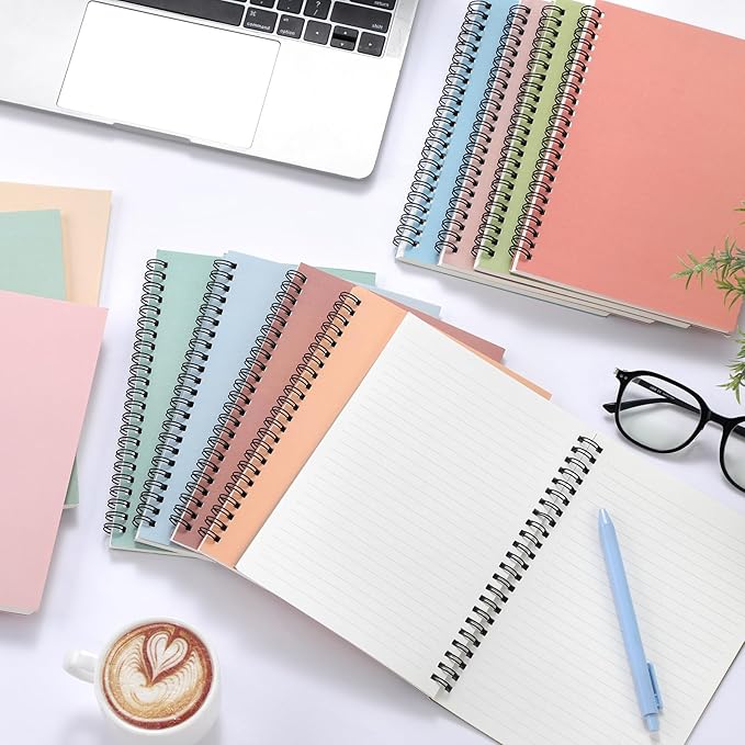 Fuutreo 12 Pcs Spiral Notebook for Work A5 8.3 x 5.7 Inch College Ruled Spiral Journal Notebook Kraft Cover Ruled Paper, 12 Color, 60 Sheets, 120 Pages for Office School(Earthy Color)-DeskLoop Office