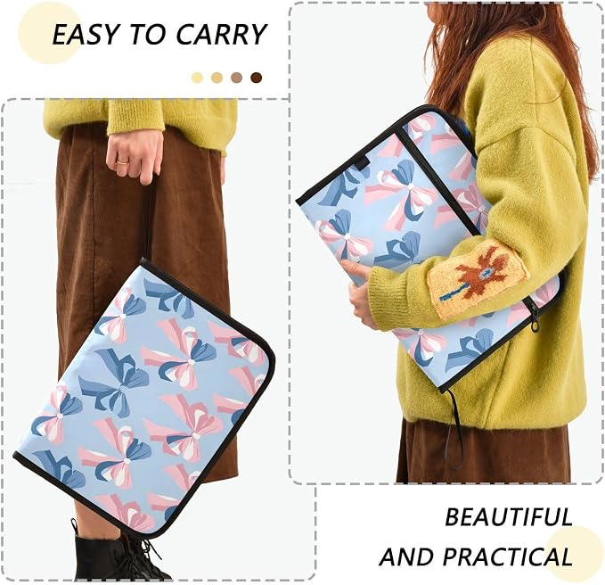 Expanding File Folder Pink Bow Blue Pattern Accordion File Organizer 13 Pockets - Image 2