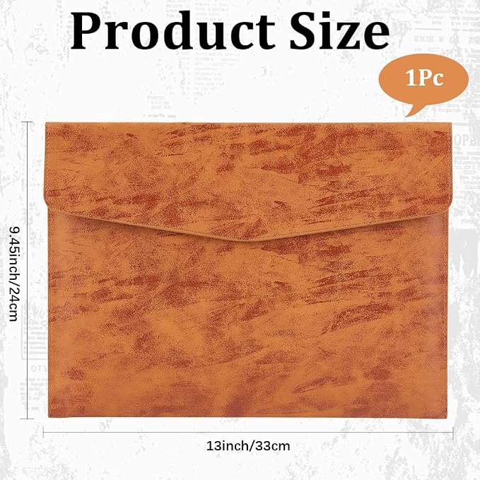 Waterproof A4 PU Leather Envelope File Holder Brown Thin Document Folder - Image 2