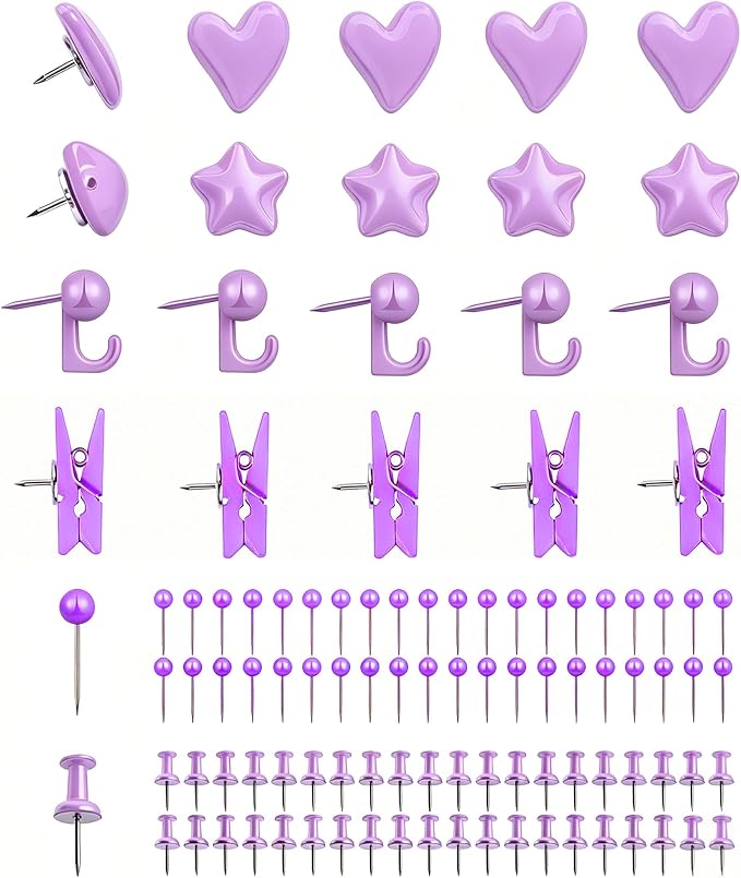 KEYDUACU 150 Pcs Purple Push Pins Set, Metal Thumb Tacks, Decorative Push Pins by KEYDUACU