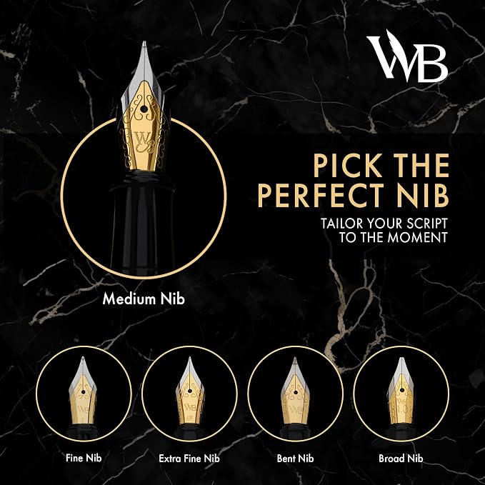 Wordsworth & Black Fountain Pen Set, Broad Nib, Includes 24 Pack Ink Cartridges - Image 4