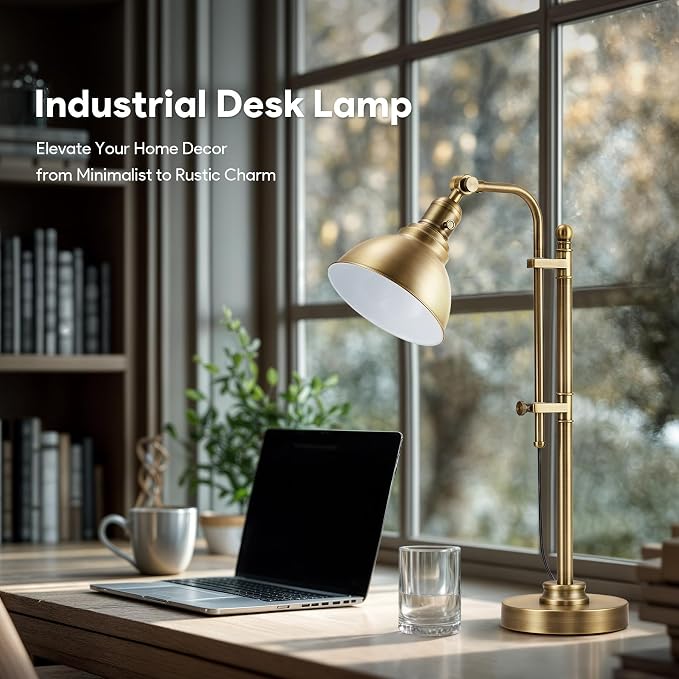 VONLUCE Rustic Desk Lamp Brass Adjustable, Industrial Style Metal Task Lamps - Image 7