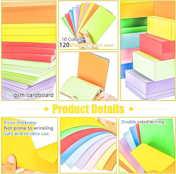 1200Pcs Blank Colored Index Cards 3x5 Inch Flash Cards, Blank Note Card - Image 3
