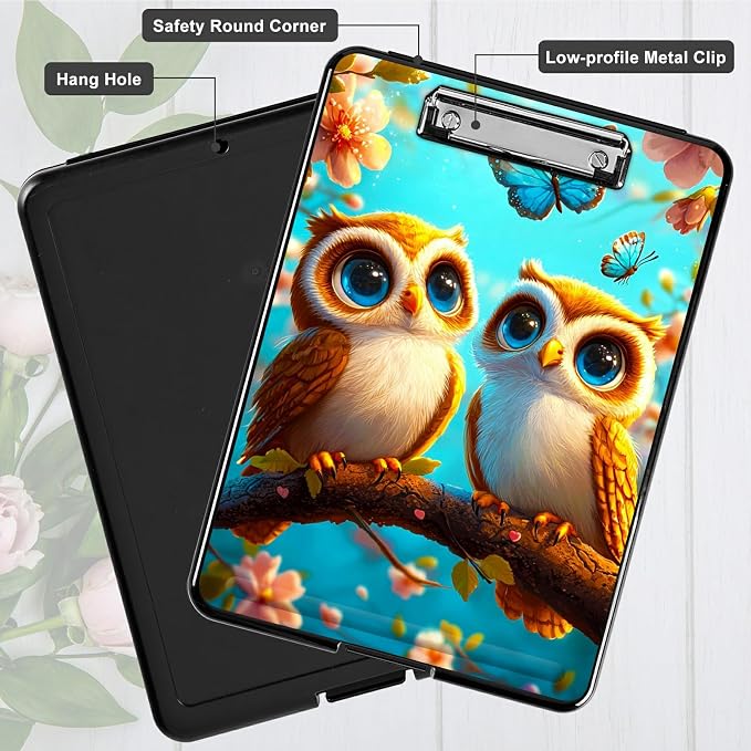 Owl Blue A4 Clipboard with Storage Pen Holder, Clipboards Organizer Nursing - Image 5